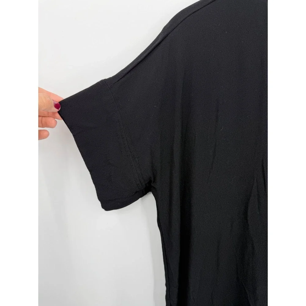 Madewell Novel shift G1891 V-Neck sz L Black Short Sleeve Viscose Crepe dress
